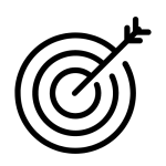 line drawing of a bullseye with an arrow in it.
